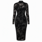 🔥Beliebtes Produkt ！✨2-Teiler Damen Kleid Set mit langärmligem, meshartigem und kettenbedrucktem Bodycon Midikleid und Unterkleid