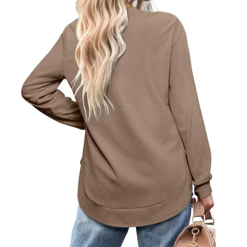 📢📢50%Rabatt!!!🎉✨Einfarbiges Damen-Longsleeve mit High-Low-Saum