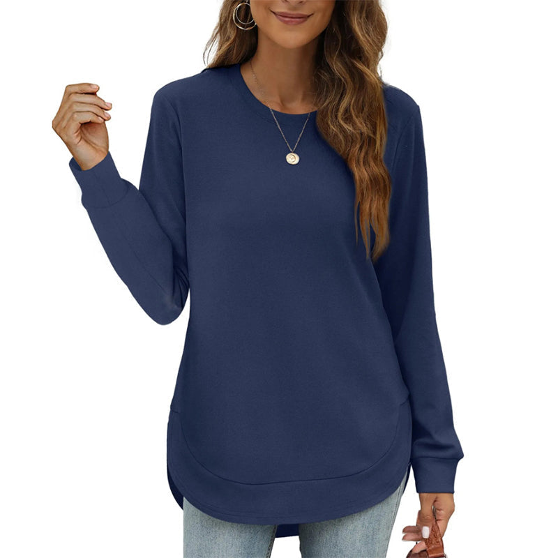 📢📢50%Rabatt!!!🎉✨Einfarbiges Damen-Longsleeve mit High-Low-Saum