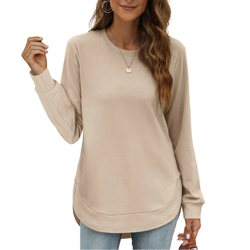 📢📢50%Rabatt!!!🎉✨Einfarbiges Damen-Longsleeve mit High-Low-Saum