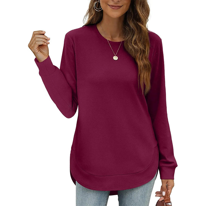 📢📢50%Rabatt!!!🎉✨Einfarbiges Damen-Longsleeve mit High-Low-Saum