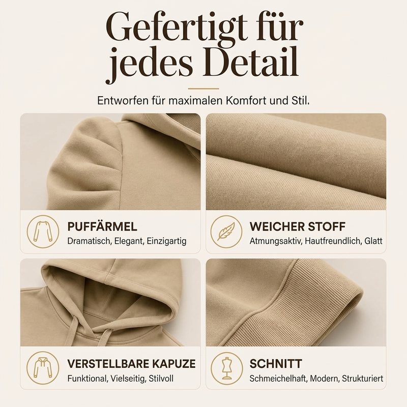 ☁️ Damen Hoodie mit Puffärmeln – Lässig, feminin & immer passend – Jetzt 50% Rabatt!