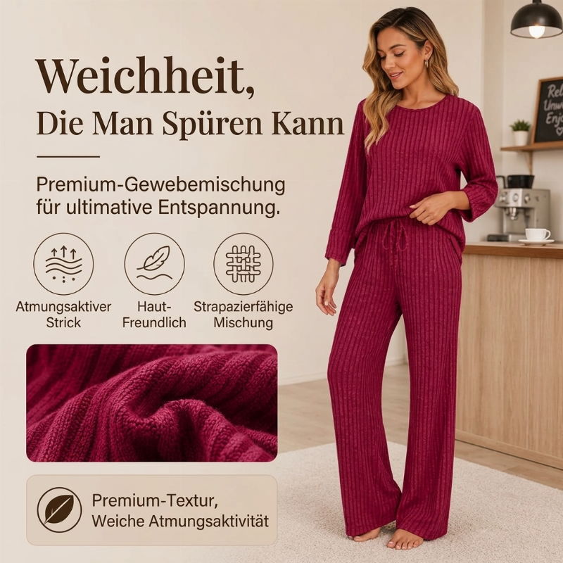🎯 Einfach halber Preis – keine Spiele! Geripptes Oberteil mit geraden Hosen für Damen, Set