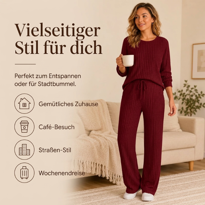 🎯 Einfach halber Preis – keine Spiele! Geripptes Oberteil mit geraden Hosen für Damen, Set