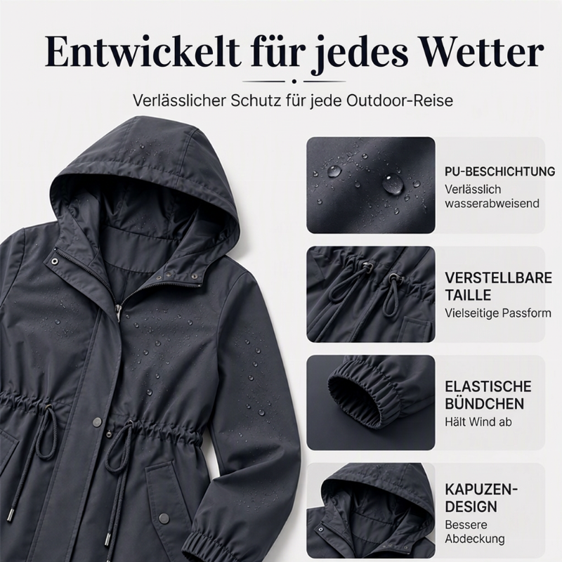 🏷️ Halber Preis – jetzt zugreifen! ✨ Damen mittellänge Windjacke mit Kapuze