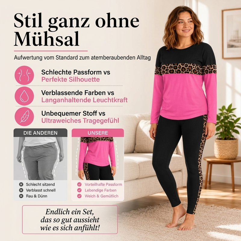 🏆 Verkaufsschlager – jetzt halber Preis! Zweiteiliges Freizeit-Set mit Leopardenmuster für Damen