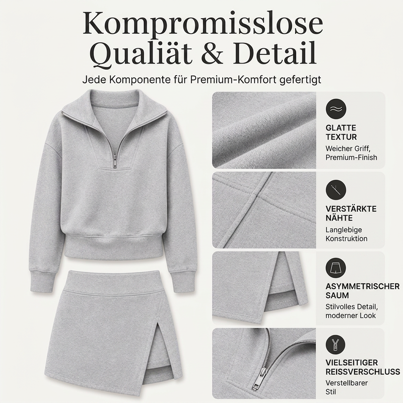 🎪 Neuheiten-Launch + 50% = doppelte Überraschung! Damen-Set mit halbem Reißverschluss-Pullover und asymmetrischem Wickel-Skort