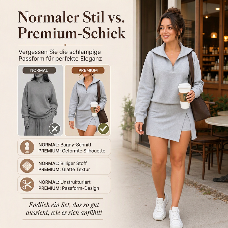 🎪 Neuheiten-Launch + 50% = doppelte Überraschung! Damen-Set mit halbem Reißverschluss-Pullover und asymmetrischem Wickel-Skort