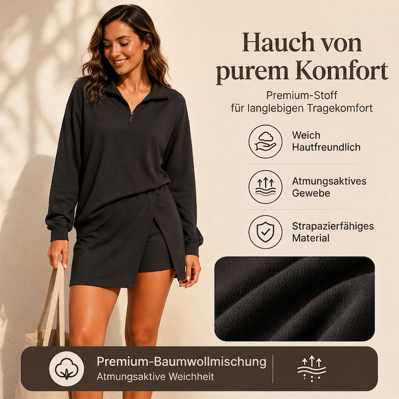 🎪 Neuheiten-Launch + 50% = doppelte Überraschung! Damen-Set mit halbem Reißverschluss-Pullover und asymmetrischem Wickel-Skort