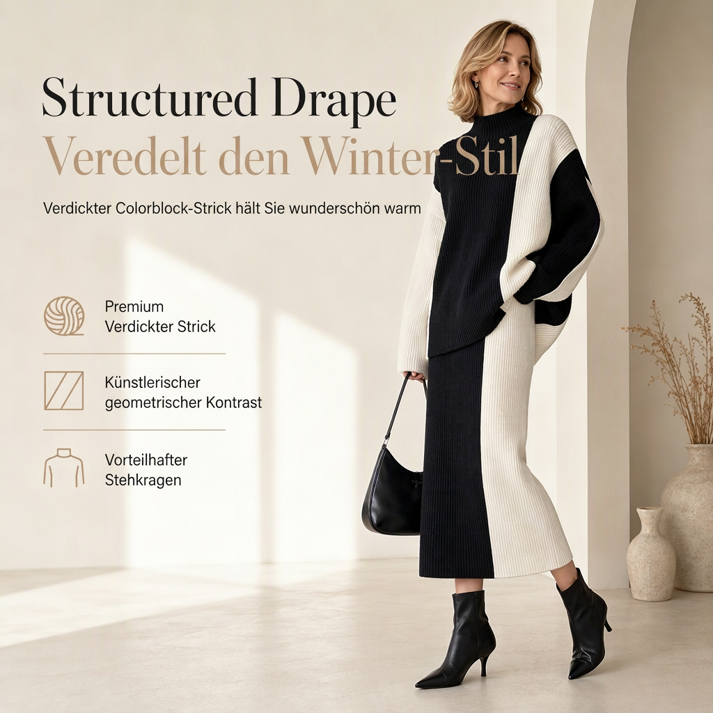 📢📢50%Rabatt!!!🎉✨Herbst-Winter Farbblock Strick Zweiteiler Damen – Verdickter Pullover und Rock