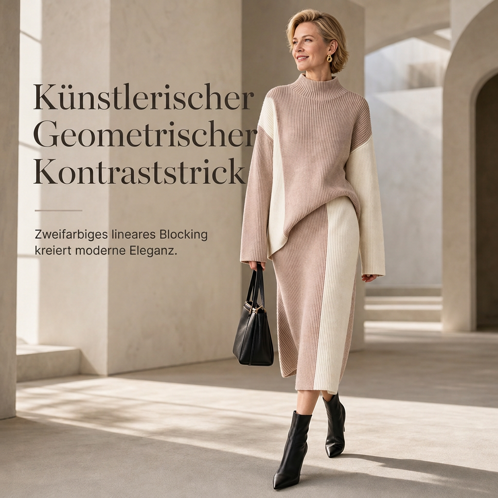 📢📢50%Rabatt!!!🎉✨Herbst-Winter Farbblock Strick Zweiteiler Damen – Verdickter Pullover und Rock