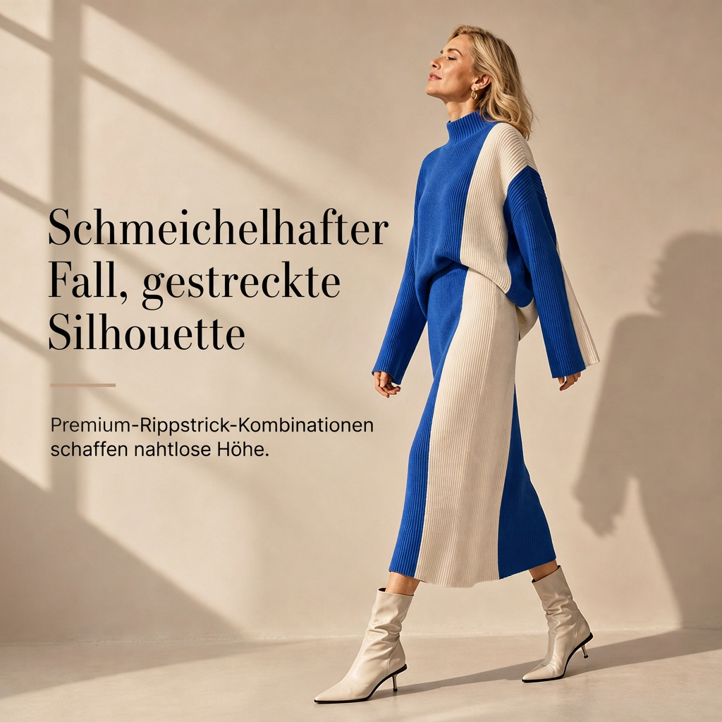 📢📢50%Rabatt!!!🎉✨Herbst-Winter Farbblock Strick Zweiteiler Damen – Verdickter Pullover und Rock