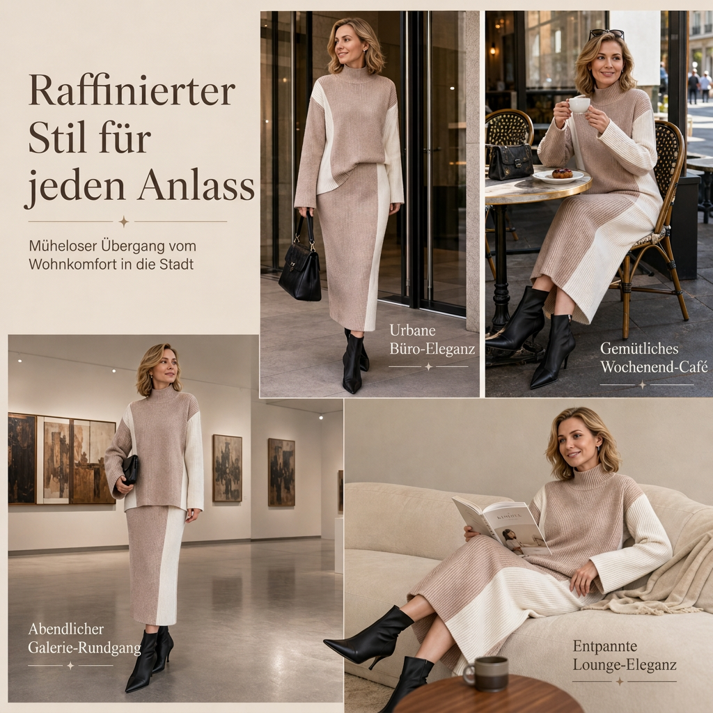 📢📢50%Rabatt!!!🎉✨Herbst-Winter Farbblock Strick Zweiteiler Damen – Verdickter Pullover und Rock