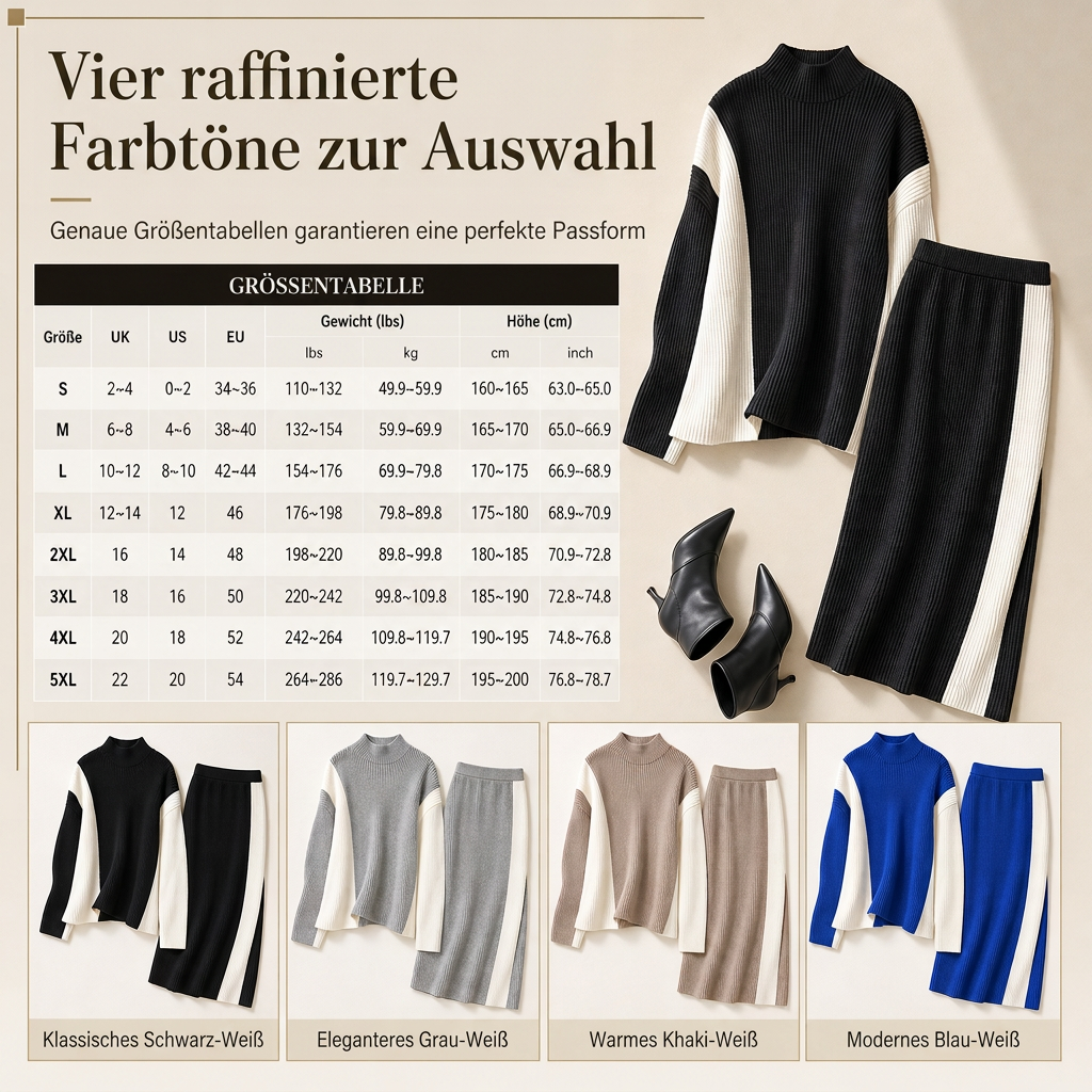 📢📢50%Rabatt!!!🎉✨Herbst-Winter Farbblock Strick Zweiteiler Damen – Verdickter Pullover und Rock