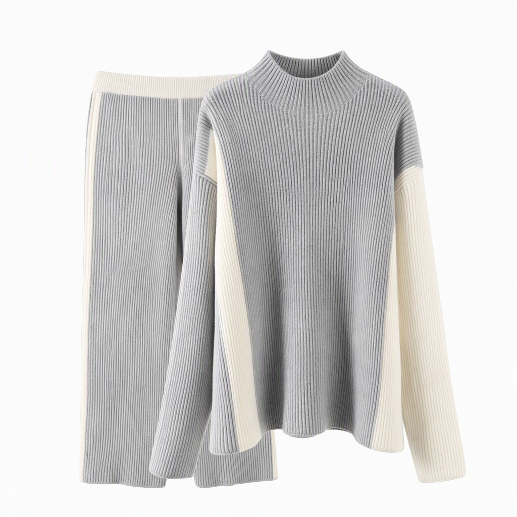 📢📢50%Rabatt!!!🎉✨Herbst-Winter Farbblock Strick Zweiteiler Damen – Verdickter Pullover und Rock