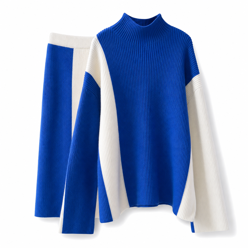 📢📢50%Rabatt!!!🎉✨Herbst-Winter Farbblock Strick Zweiteiler Damen – Verdickter Pullover und Rock