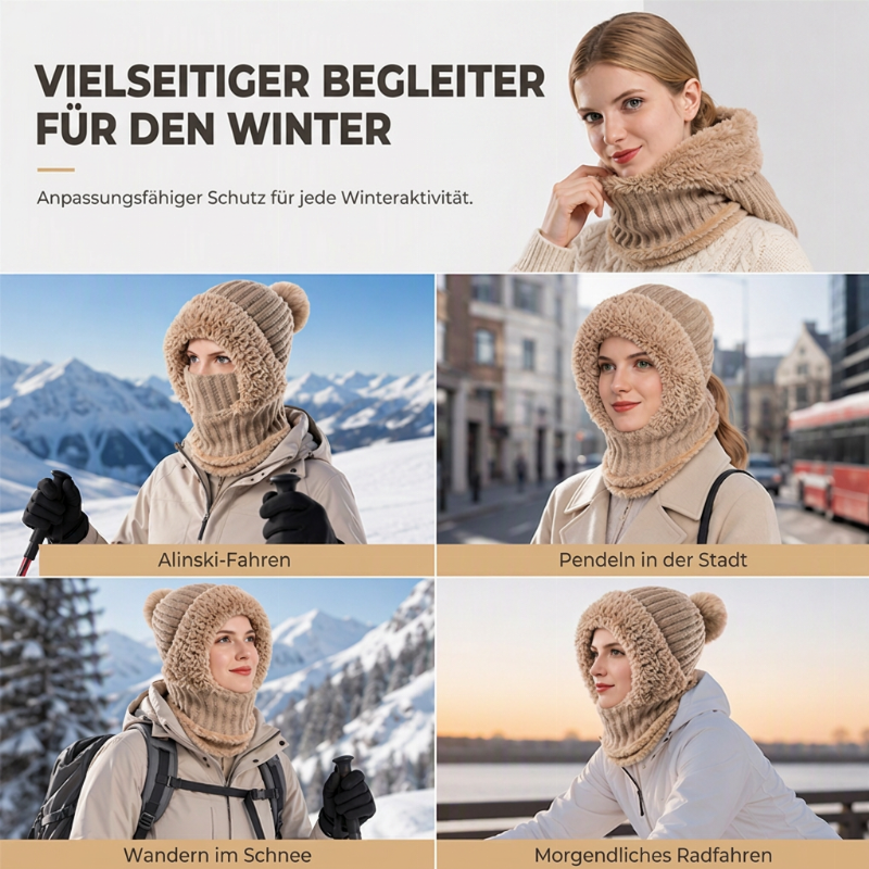 📢📢50%Rabatt!!!🎉✨Damen Winter Einteilige Gestrickte Mütze Schal Maske