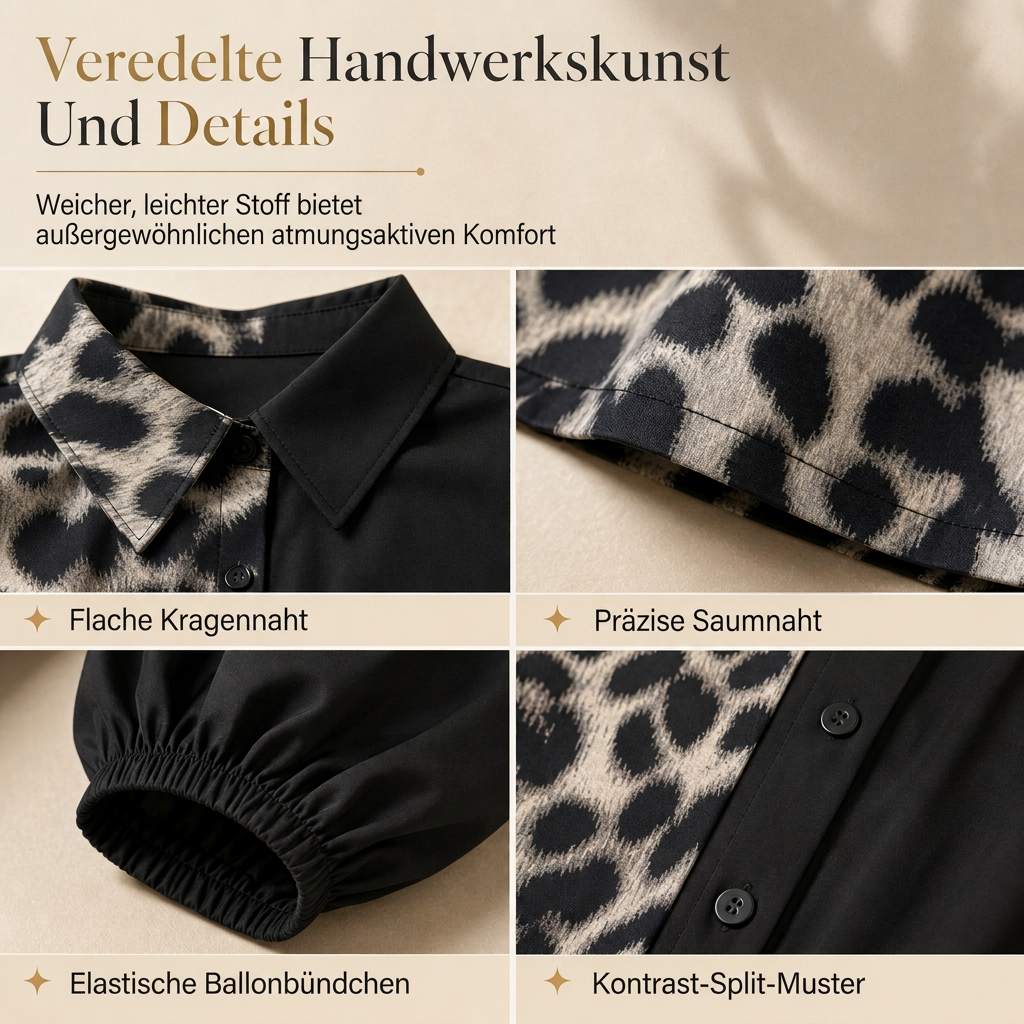 📢📢50%Rabatt!!!🎉✨Damen Leopardenmuster Kontrast-Patchwork Langarmhemd Minikleid mit Gürtel