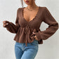 🔥Beliebtes Produkt ！✨Damen Sexy V-Ausschnitt Kragen Zugband Strickpullover