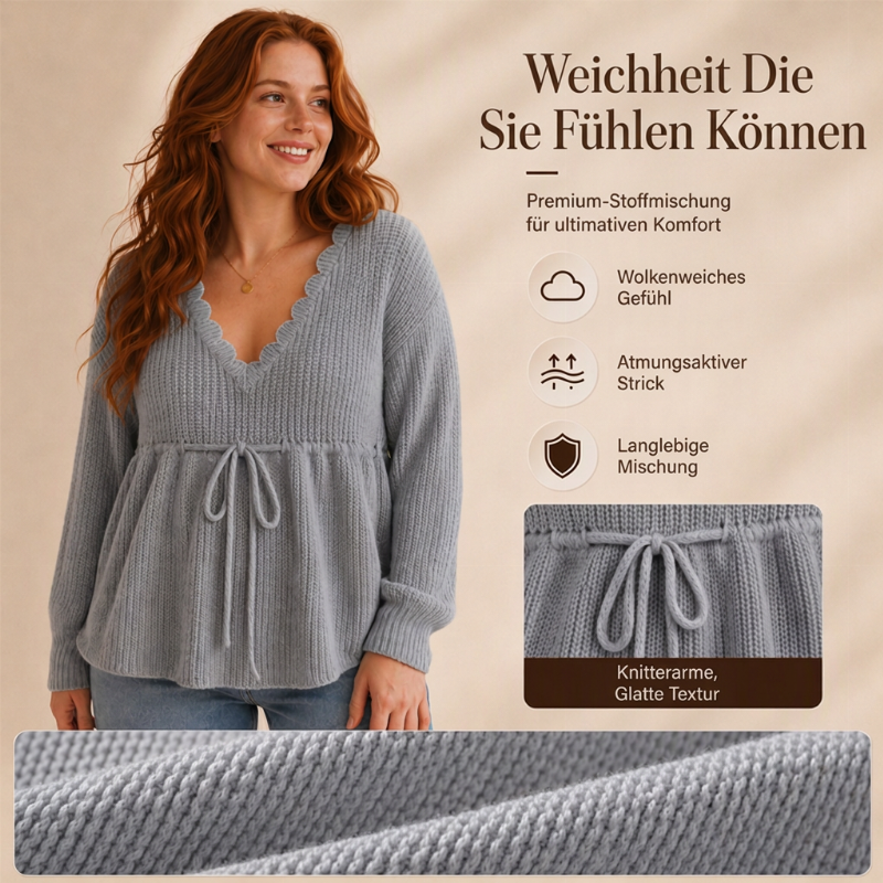 🔥Beliebtes Produkt ！✨Damen Sexy V-Ausschnitt Kragen Zugband Strickpullover
