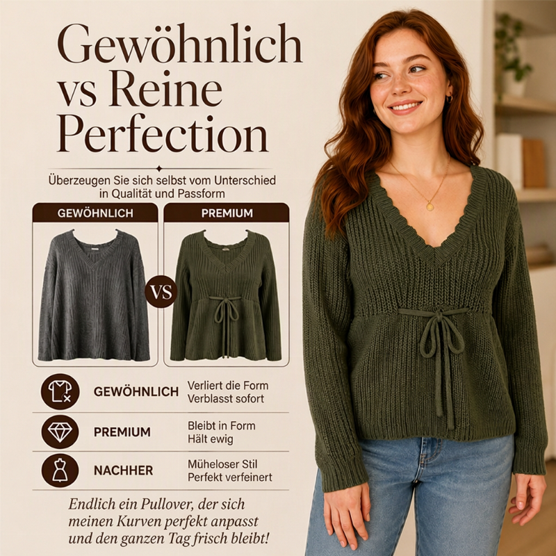 🔥Beliebtes Produkt ！✨Damen Sexy V-Ausschnitt Kragen Zugband Strickpullover