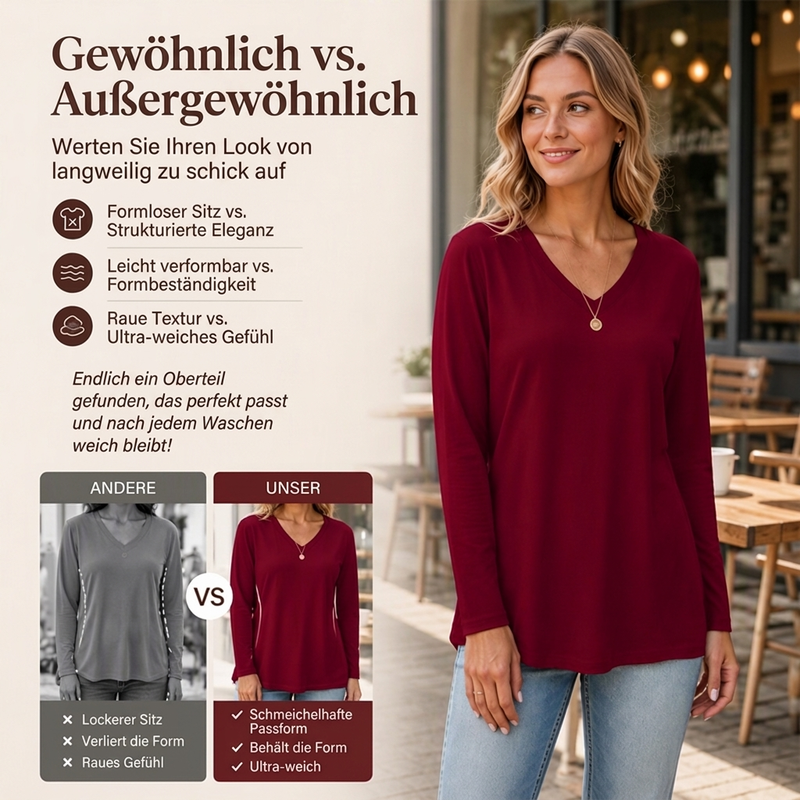 🙌 70% WiederkaufquoteLässiges Damen-Langarmshirt mit V-Ausschnitt