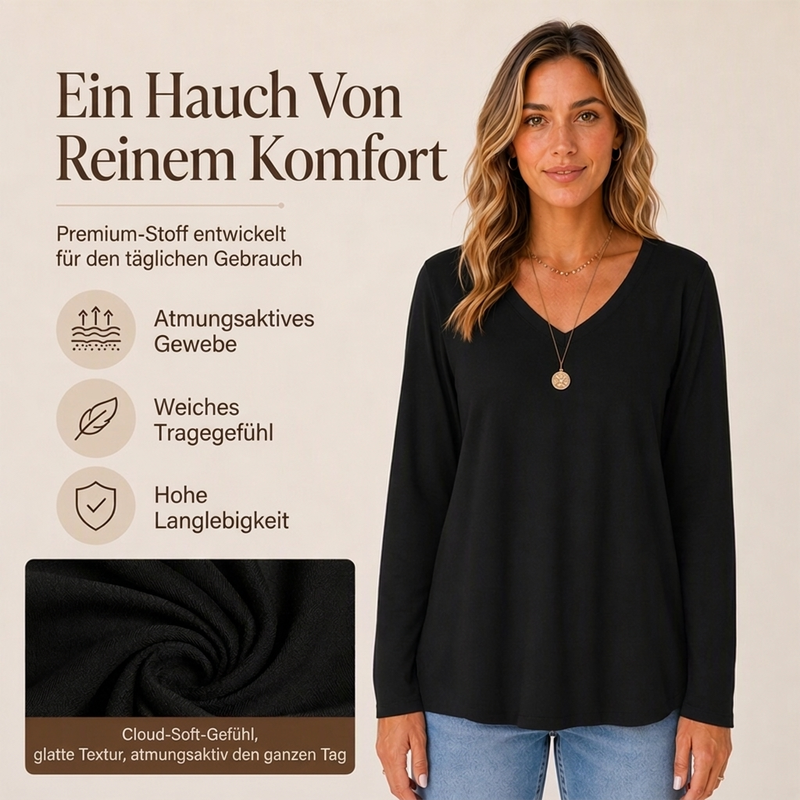 🙌 70% WiederkaufquoteLässiges Damen-Langarmshirt mit V-Ausschnitt