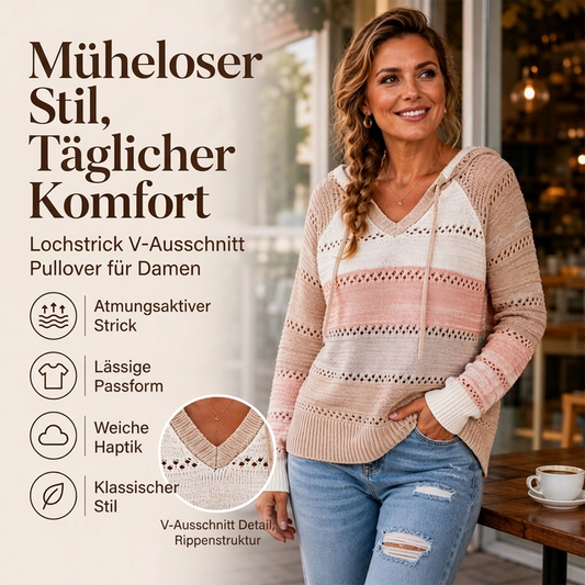 📢🎉50%Rabatt!!!🛍️✨Damen Kapuzen-Strickpullover mit Color-Block-Design und Lochstrick