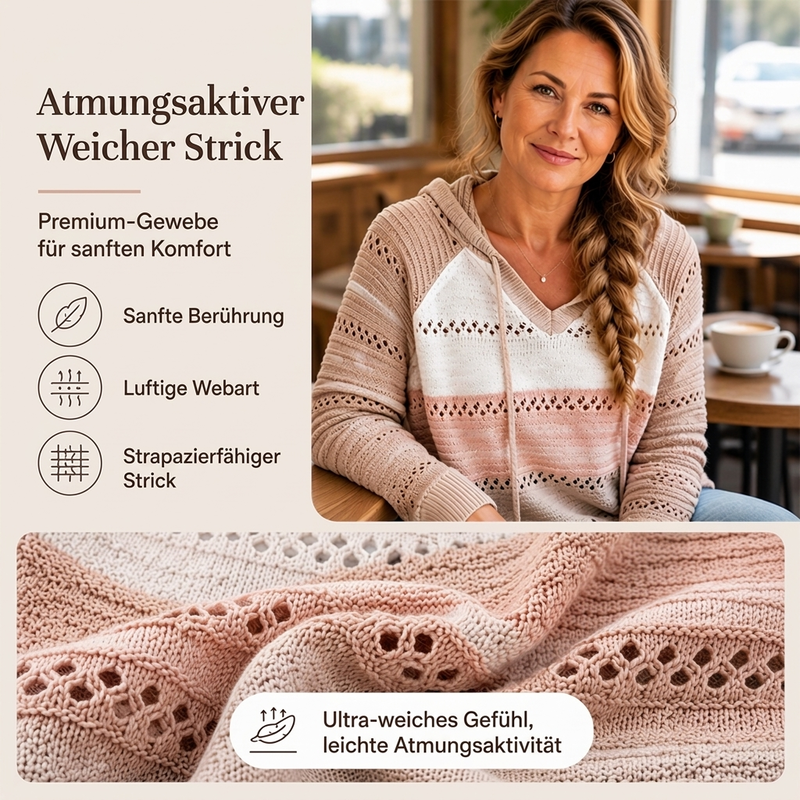 📢🎉50%Rabatt!!!🛍️✨Damen Kapuzen-Strickpullover mit Color-Block-Design und Lochstrick