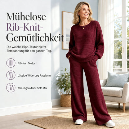📢🎉50%Rabatt!!!🛍️✨Damen Herbst Winter Rippstrick Zweiteiler Freizeit Langarm Oberteil und Weite Hose