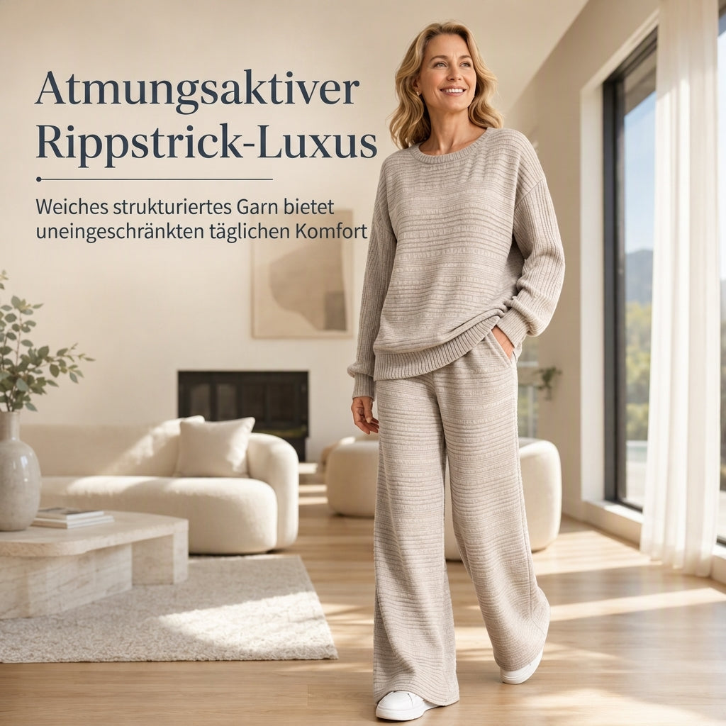 📢🎉50%Rabatt!!!🛍️✨Damen Herbst Winter Rippstrick Zweiteiler Freizeit Langarm Oberteil und Weite Hose