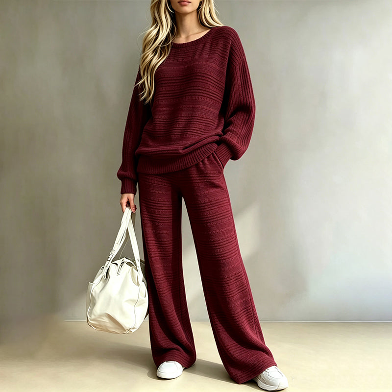 📢🎉50%Rabatt!!!🛍️✨Damen Herbst Winter Rippstrick Zweiteiler Freizeit Langarm Oberteil und Weite Hose