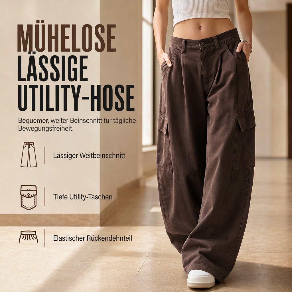 📢🎉50%Rabatt!!!🛍️✨Damen High Waist Wide Leg Baggy Cargohose mit Utility-Taschen, locker sitzende Baumwollmischhose