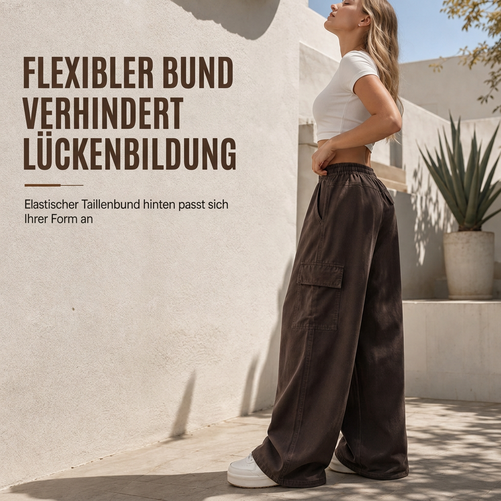 📢🎉50%Rabatt!!!🛍️✨Damen High Waist Wide Leg Baggy Cargohose mit Utility-Taschen, locker sitzende Baumwollmischhose