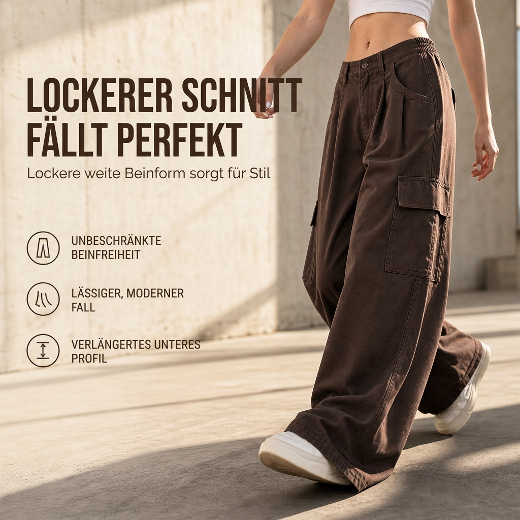 📢🎉50%Rabatt!!!🛍️✨Damen High Waist Wide Leg Baggy Cargohose mit Utility-Taschen, locker sitzende Baumwollmischhose