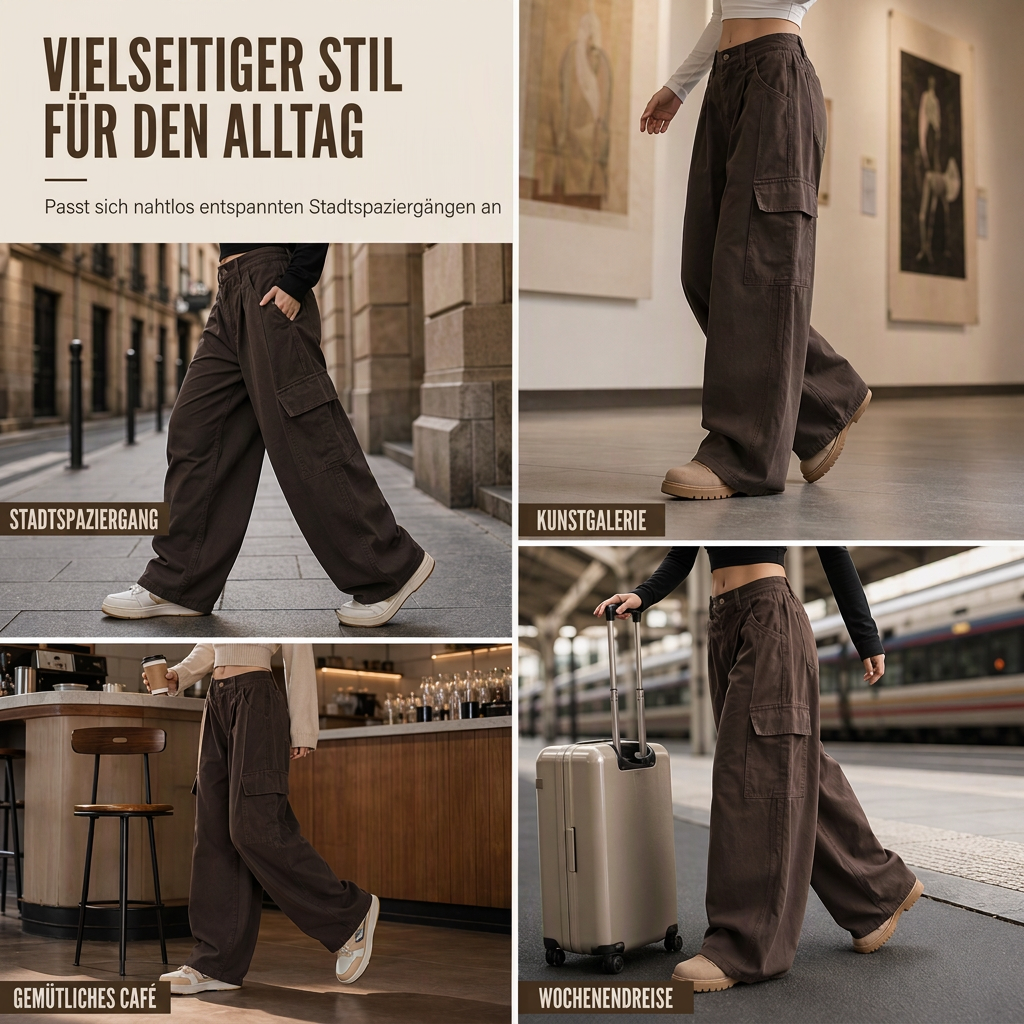 📢🎉50%Rabatt!!!🛍️✨Damen High Waist Wide Leg Baggy Cargohose mit Utility-Taschen, locker sitzende Baumwollmischhose