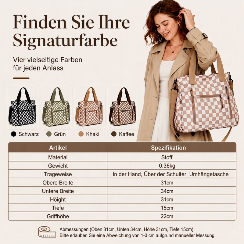 📢📢50%Rabatt!!!🎉✨Legere große Kapazität Tote Bag mit Schachbrettmuster