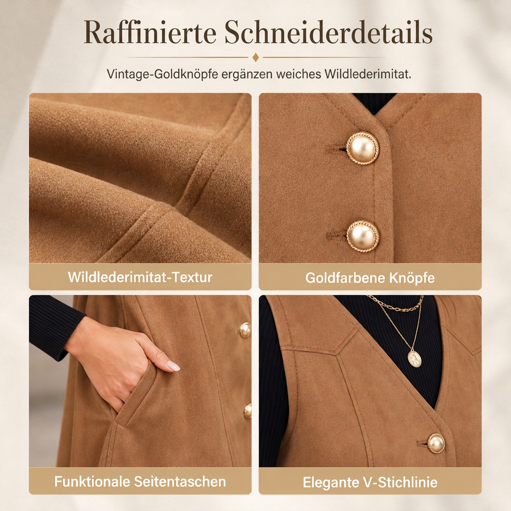 📢🎉50%Rabatt!!!🛍️✨Klassisches Trägerkleid aus Wildledimitat mit V-Ausschnitt und Knopfleiste vorne