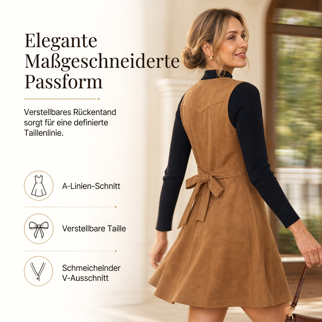 📢🎉50%Rabatt!!!🛍️✨Klassisches Trägerkleid aus Wildledimitat mit V-Ausschnitt und Knopfleiste vorne
