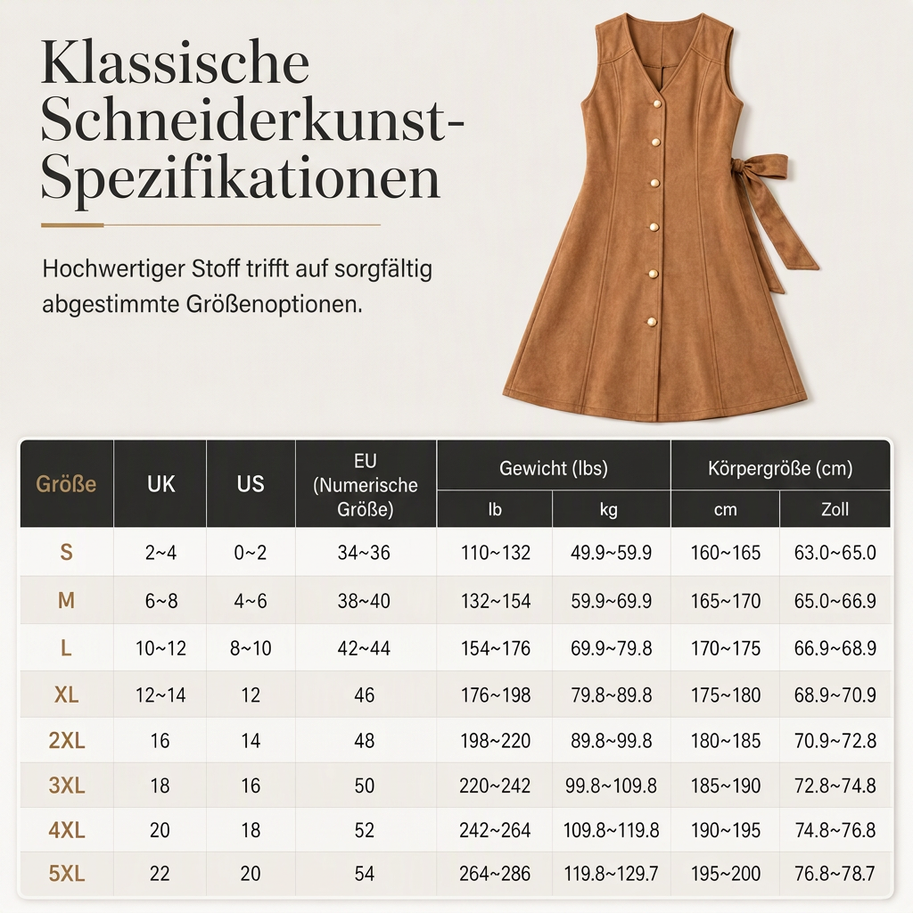 📢🎉50%Rabatt!!!🛍️✨Klassisches Trägerkleid aus Wildledimitat mit V-Ausschnitt und Knopfleiste vorne