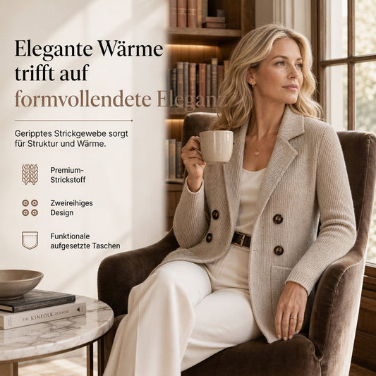 📢📢Räumungsverkauf🎉✨Damen zweireihige Rippstrick-Strickjacke mit Taschen und Reverskragen