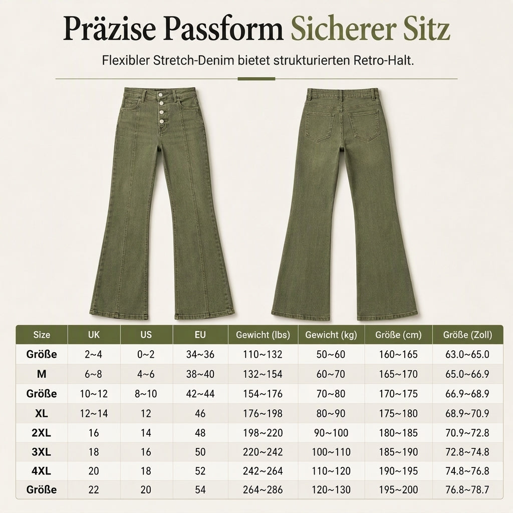 📢📢50%Rabatt!!!🎉✨Olivgrüne High-Waist Schlaghose Jeans für Damen mit mehreren Knöpfen und vertikalen Frontnähten