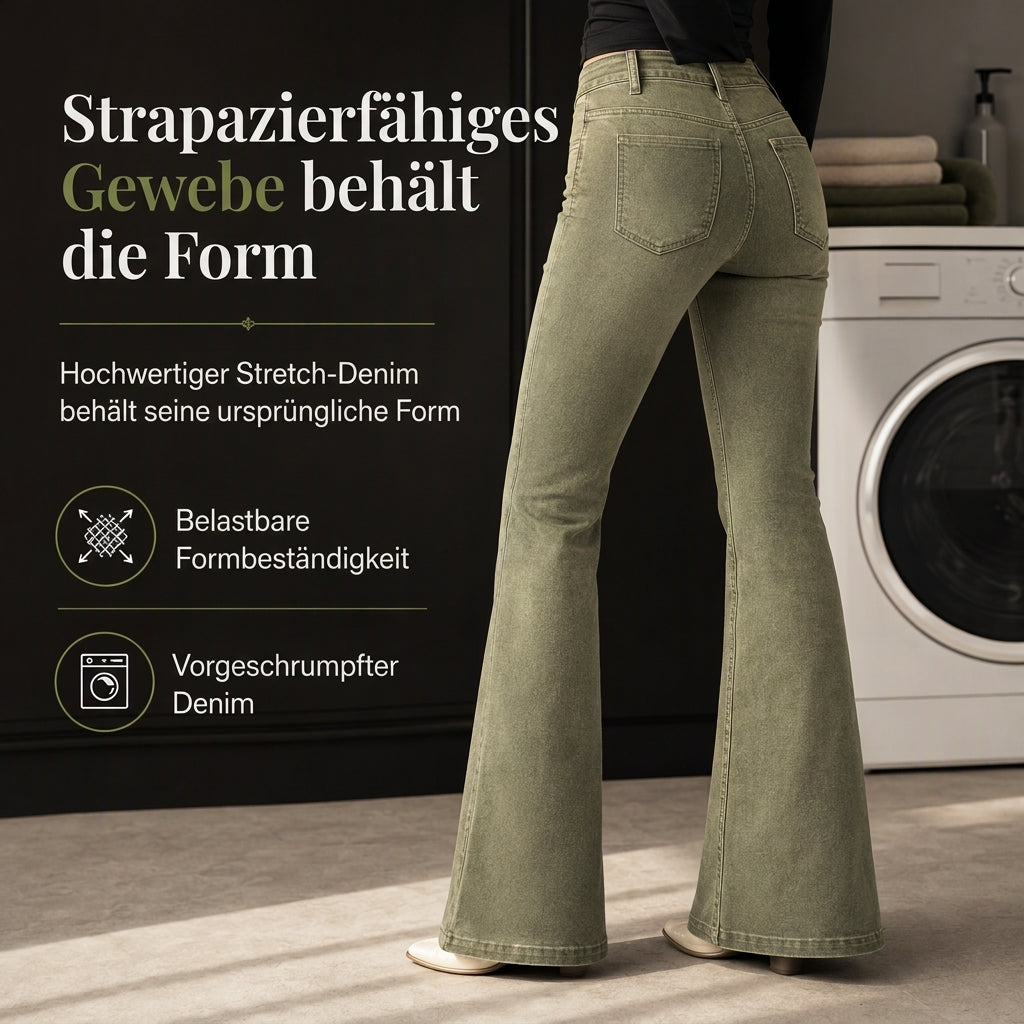 📢📢50%Rabatt!!!🎉✨Olivgrüne High-Waist Schlaghose Jeans für Damen mit mehreren Knöpfen und vertikalen Frontnähten