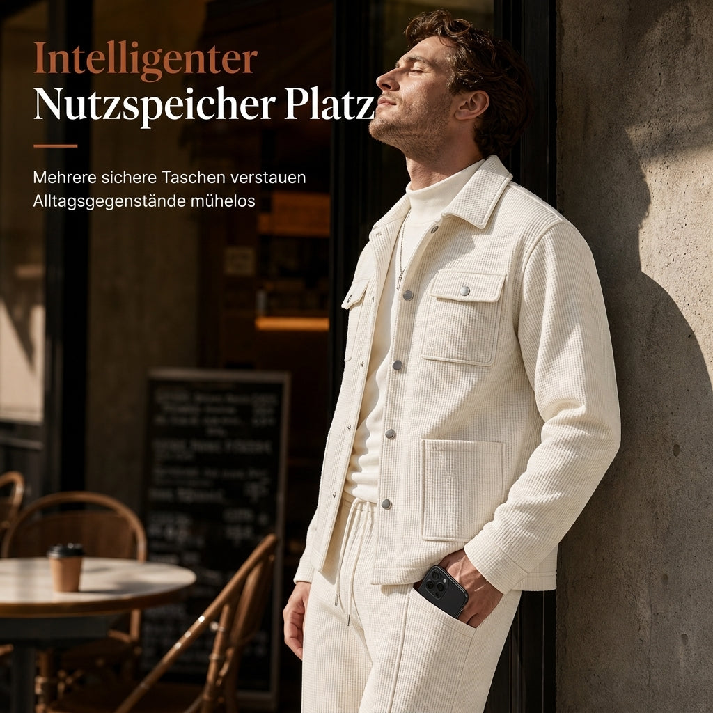 🔥Beliebtes Produkt ！✨Zweiteiliges Set aus legerer Waffelstrickjacke und passender Hose für Herren