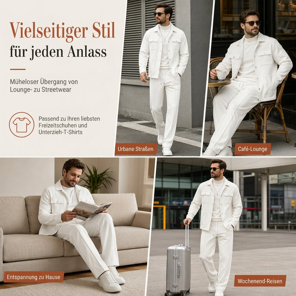 🔥Beliebtes Produkt ！✨Zweiteiliges Set aus legerer Waffelstrickjacke und passender Hose für Herren
