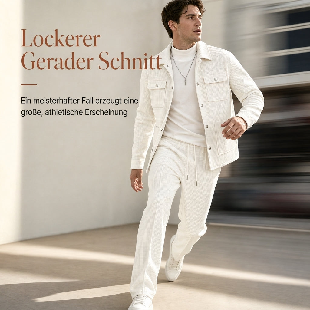 🔥Beliebtes Produkt ！✨Zweiteiliges Set aus legerer Waffelstrickjacke und passender Hose für Herren