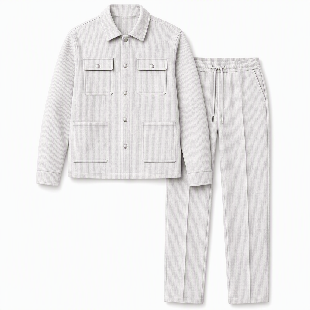🔥Beliebtes Produkt ！✨Zweiteiliges Set aus legerer Waffelstrickjacke und passender Hose für Herren