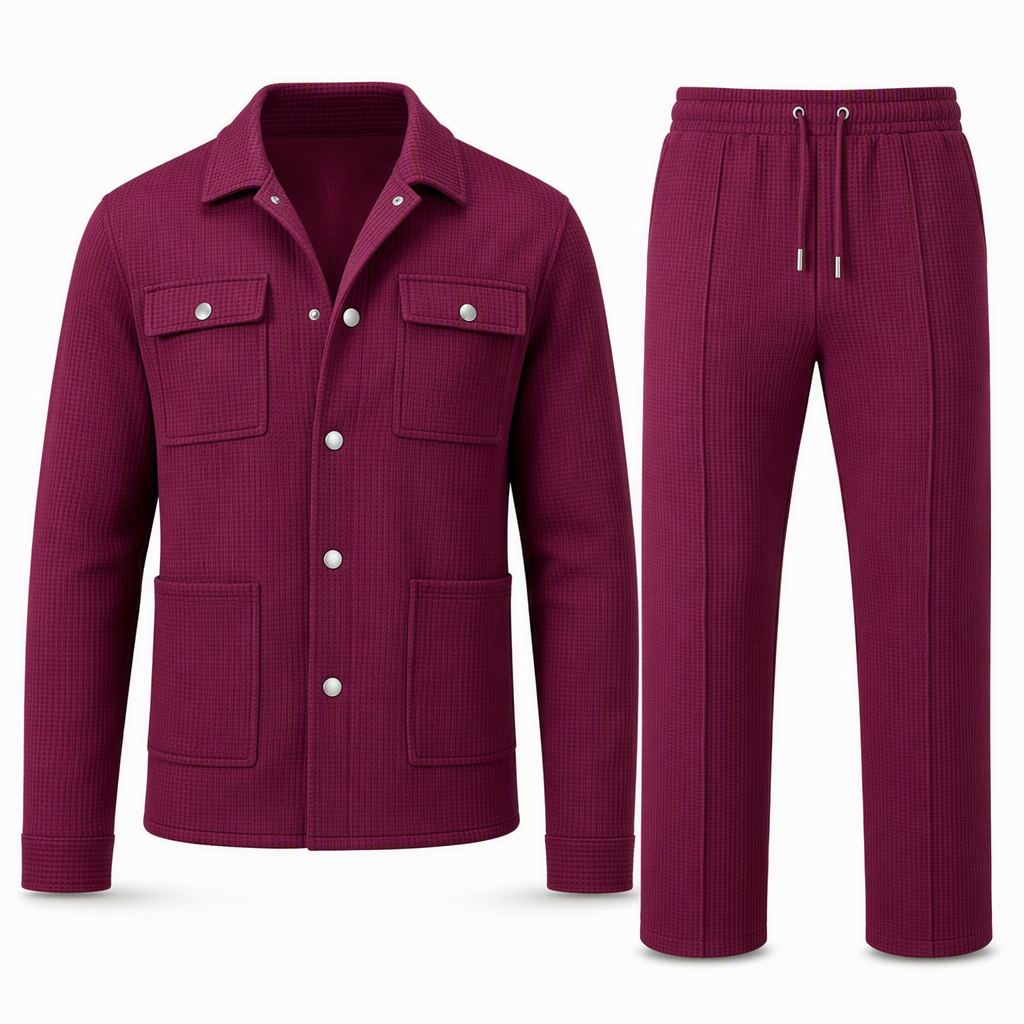 🔥Beliebtes Produkt ！✨Zweiteiliges Set aus legerer Waffelstrickjacke und passender Hose für Herren
