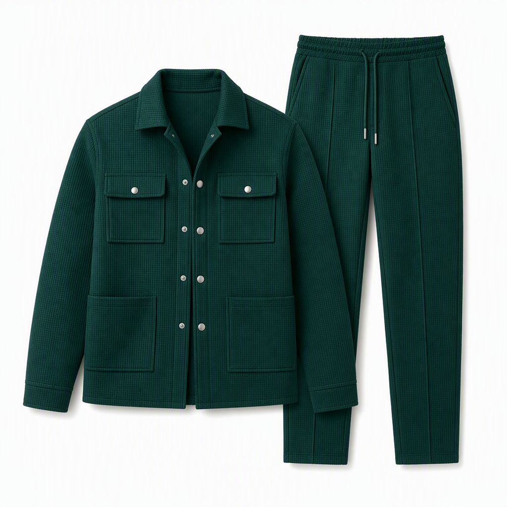 🔥Beliebtes Produkt ！✨Zweiteiliges Set aus legerer Waffelstrickjacke und passender Hose für Herren