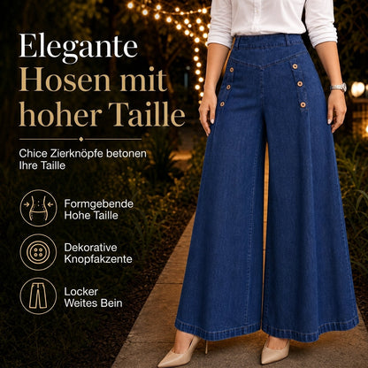 🙌 70% Wiederkaufquote – Qualität überzeugt! High-Waist Jeans mit weiter Beinform, Stretch-Denim und dekorativen Knöpfen